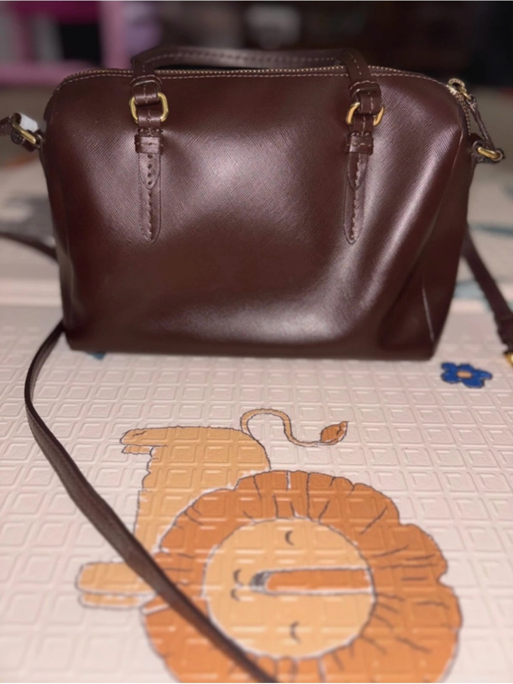 Coach Brown Saffiano Satchel with Gold Hardware - Picture 8 of 16